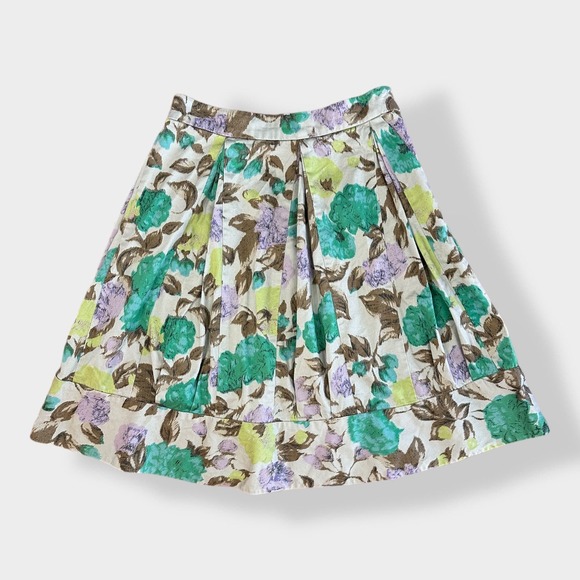 Anthropologie Odille Green Floral pleated Skirt with lace‎ underlay Size 6 - Picture 1 of 8